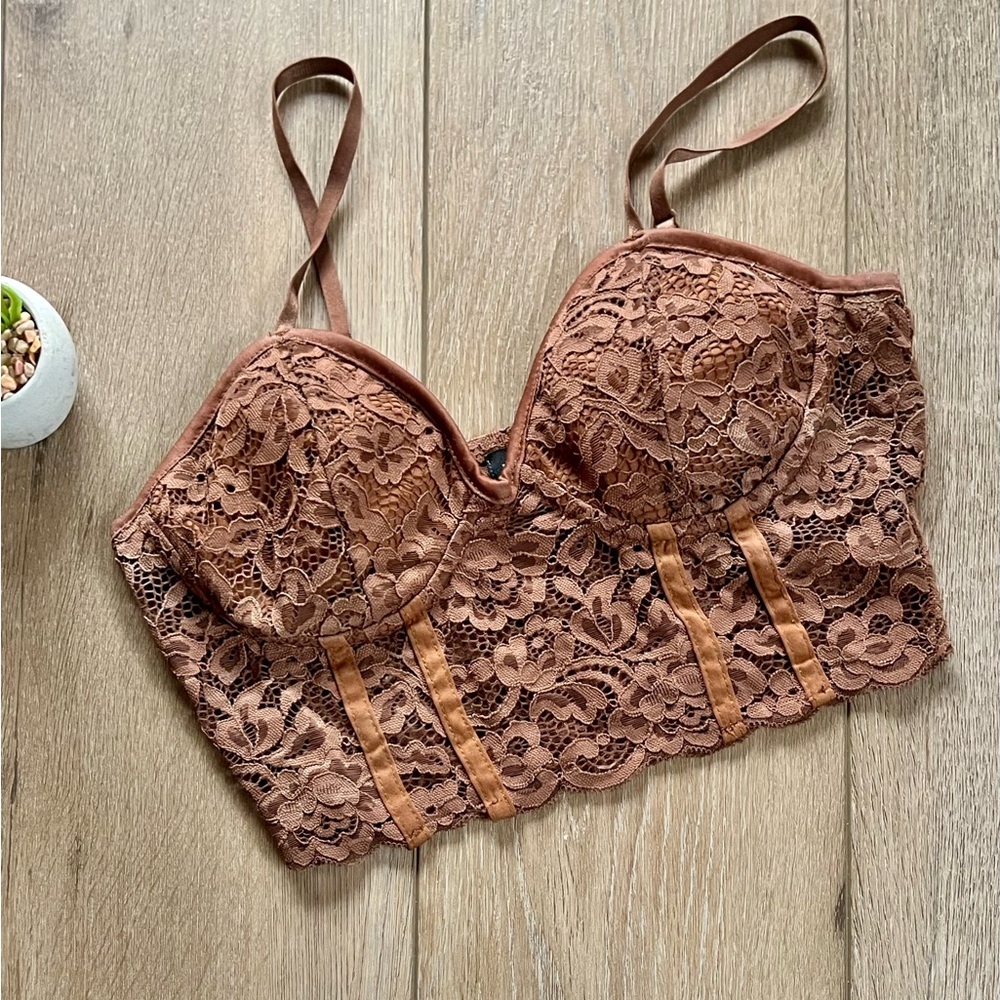 Wet Seal Brown Lace Bralette with Adjustable Straps